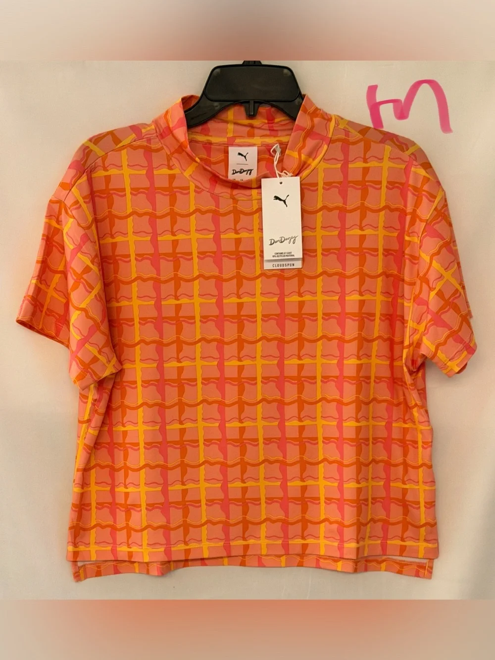 Puma Women's Pink and Orange Patterned Short Sleeve Tee